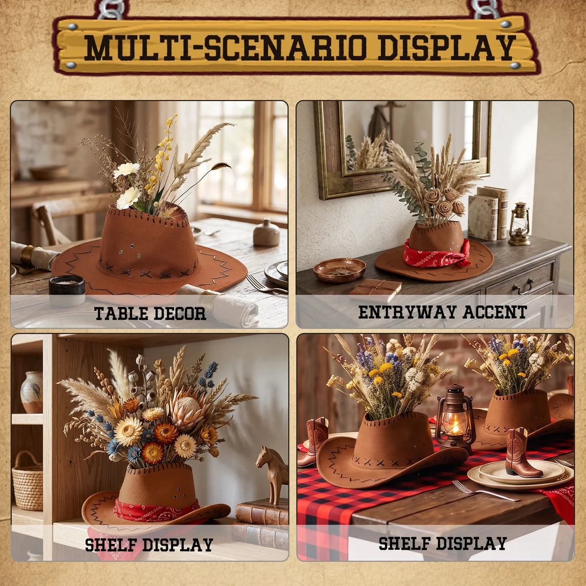 6Pcs Western Cowboy Hat Flower Vase Party Centerpiece Set