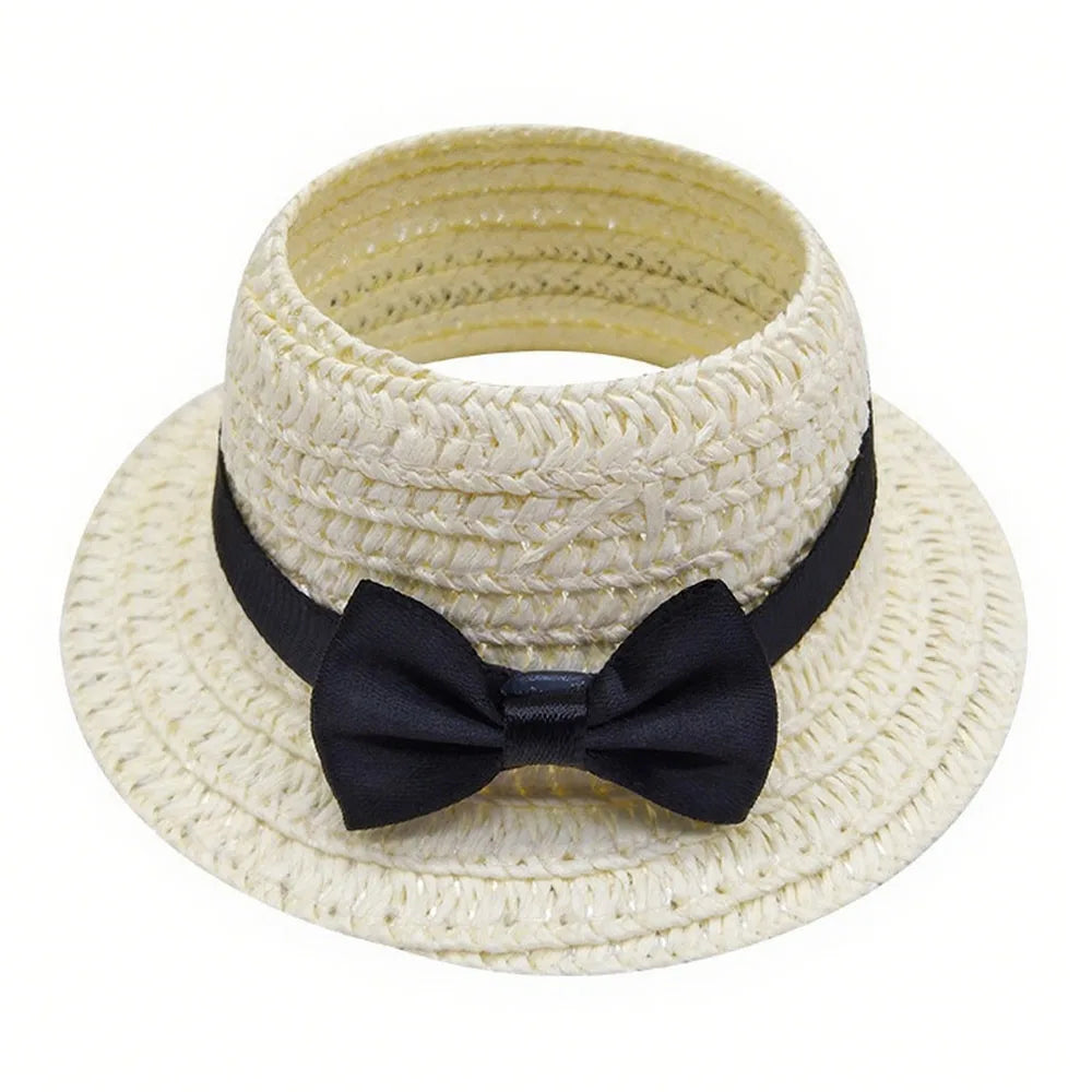 Miniature Straw Doll Hat with Bow – 1/6 Scale 10.5cm Accessory