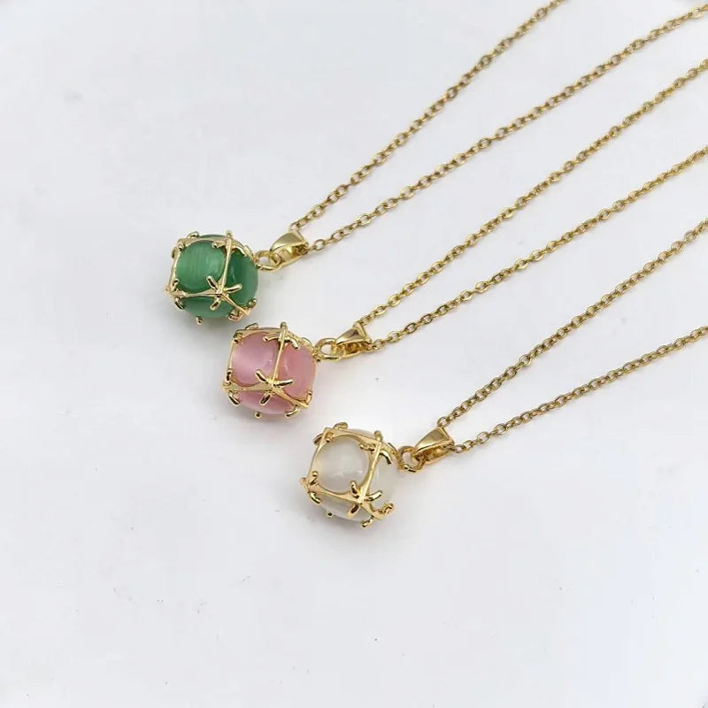 Women's Opal Copper Geometric Pendant Necklace | Clavicle Chain