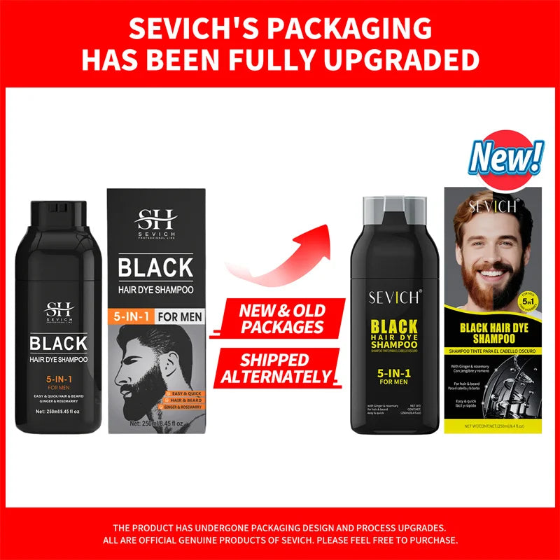 Sevich Black Beard Coloring Shampoo 250ml – Instant Dye Men