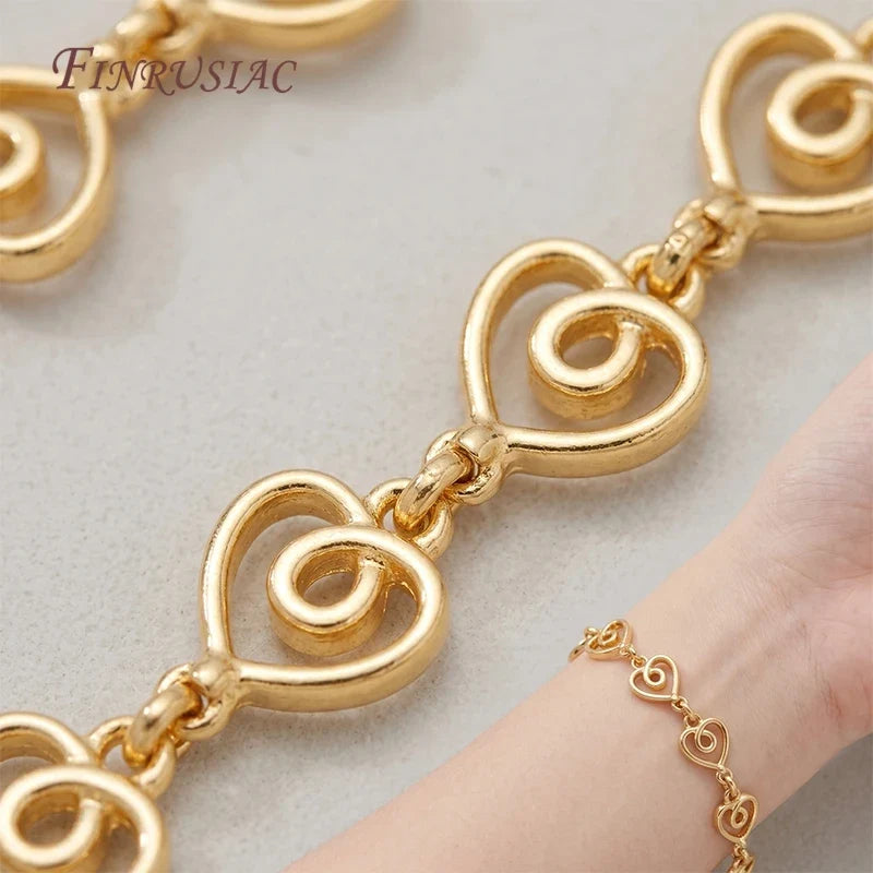 14K Gold Plated Hollow Swirl Heart Link Chain – 1M DIY Spool