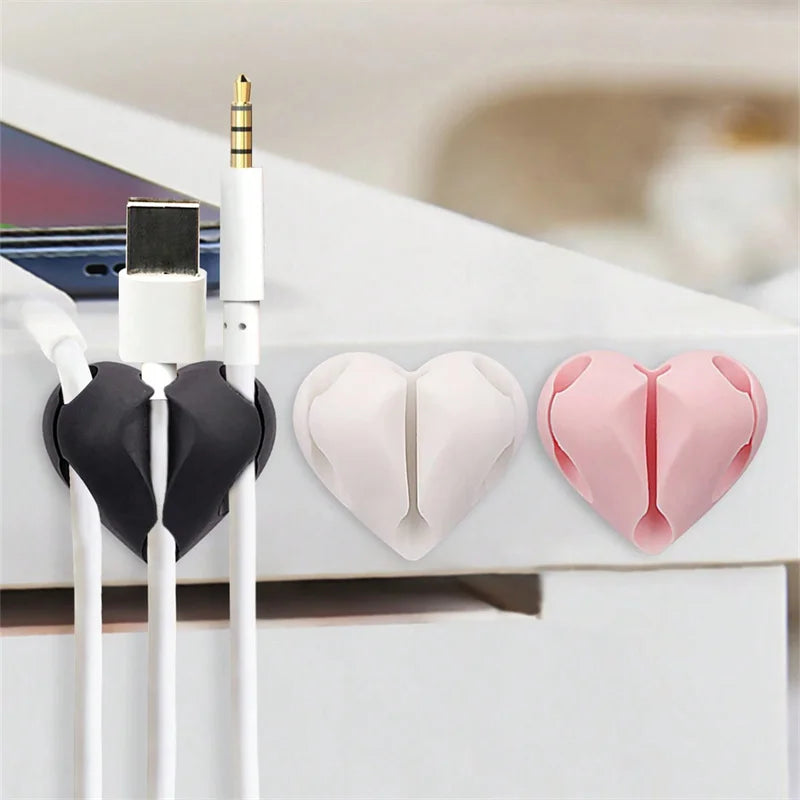 2pcs Heart-Shaped Cable Winder Clips – USB Cord Organizer