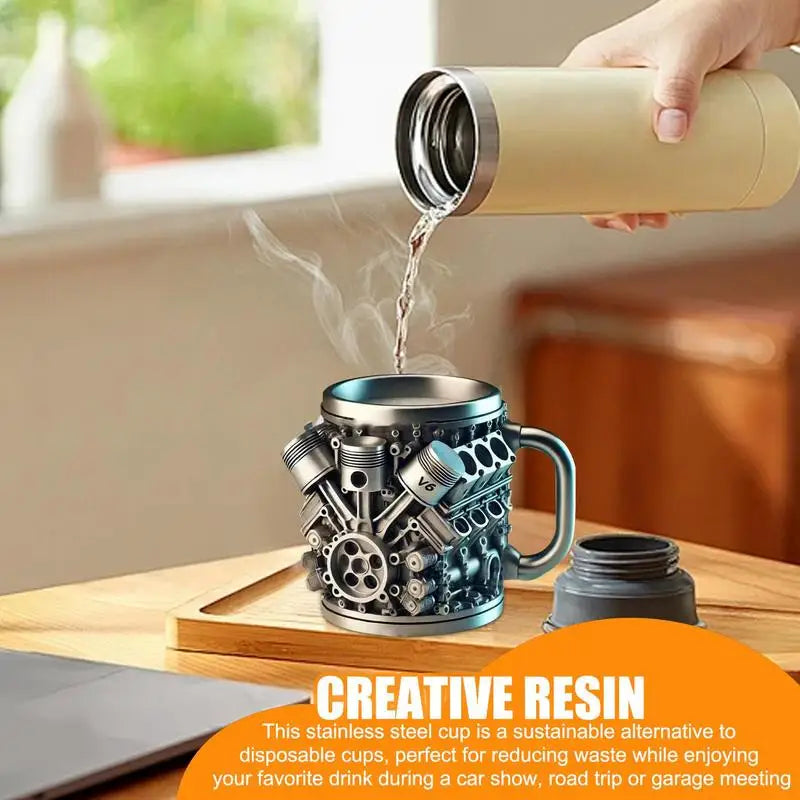 V8 Engine Coffee Mug – Stainless Steel & Resin Car Lover Cup