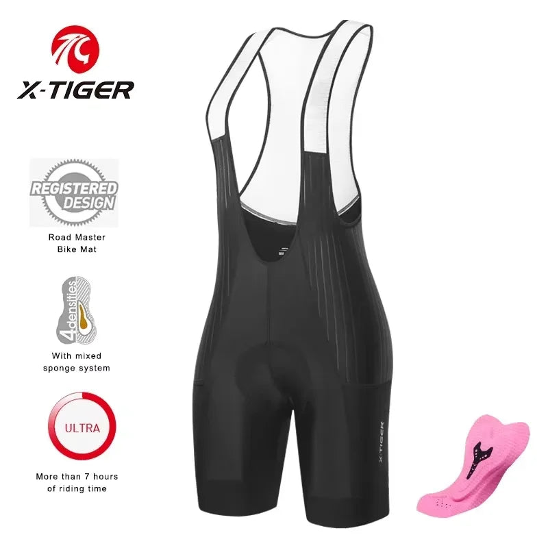 X-TIGER Women's Cycling Bib Shorts – Cushioned & Breathable