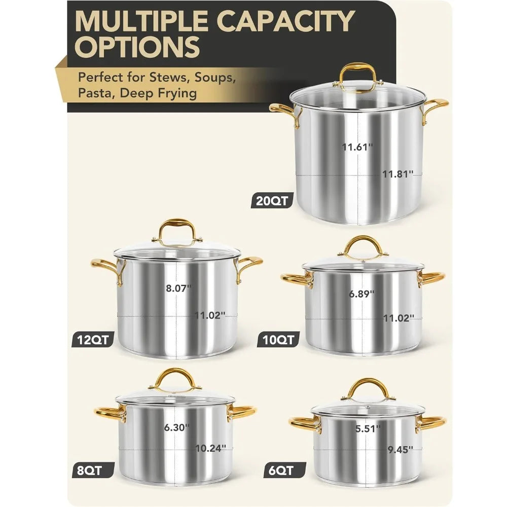 MICHELANGELO Stainless Steel Stock Pot with Lid | Induction Safe