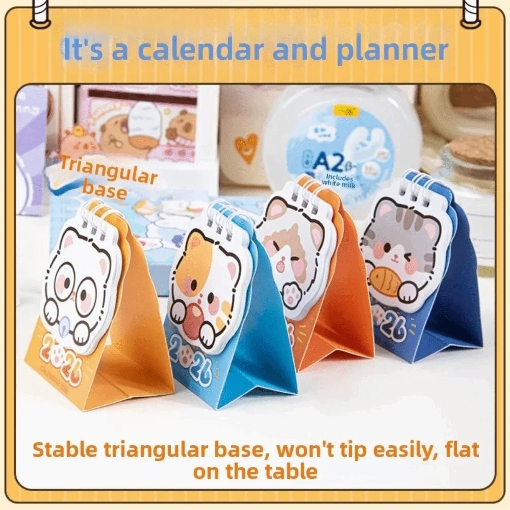 Cute Mini 2026 Desk Calendar – Cartoon Cat Planner Ornament