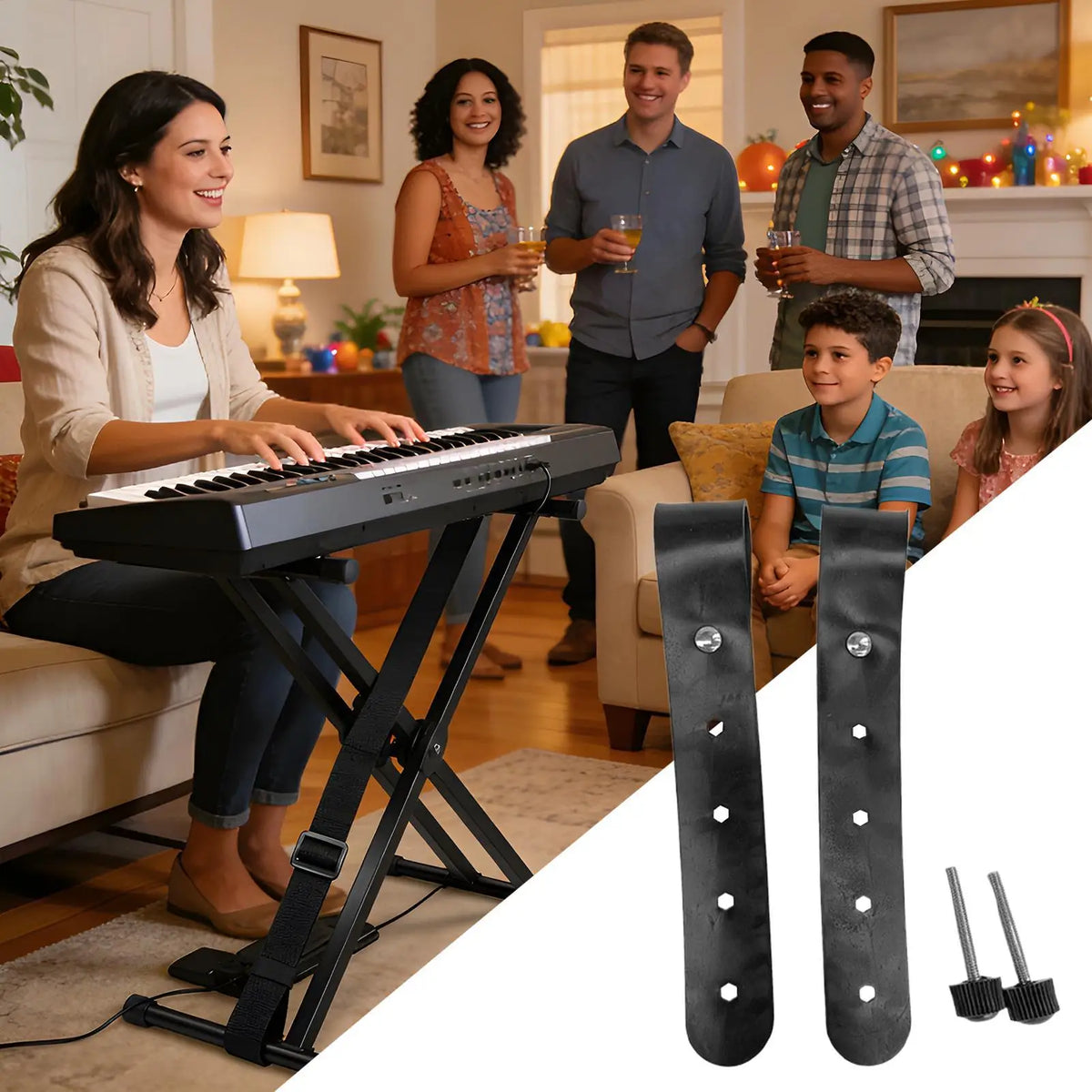 Piano Stand Straps PU Leather Adjustable Keyboard Locking Ties 2pc