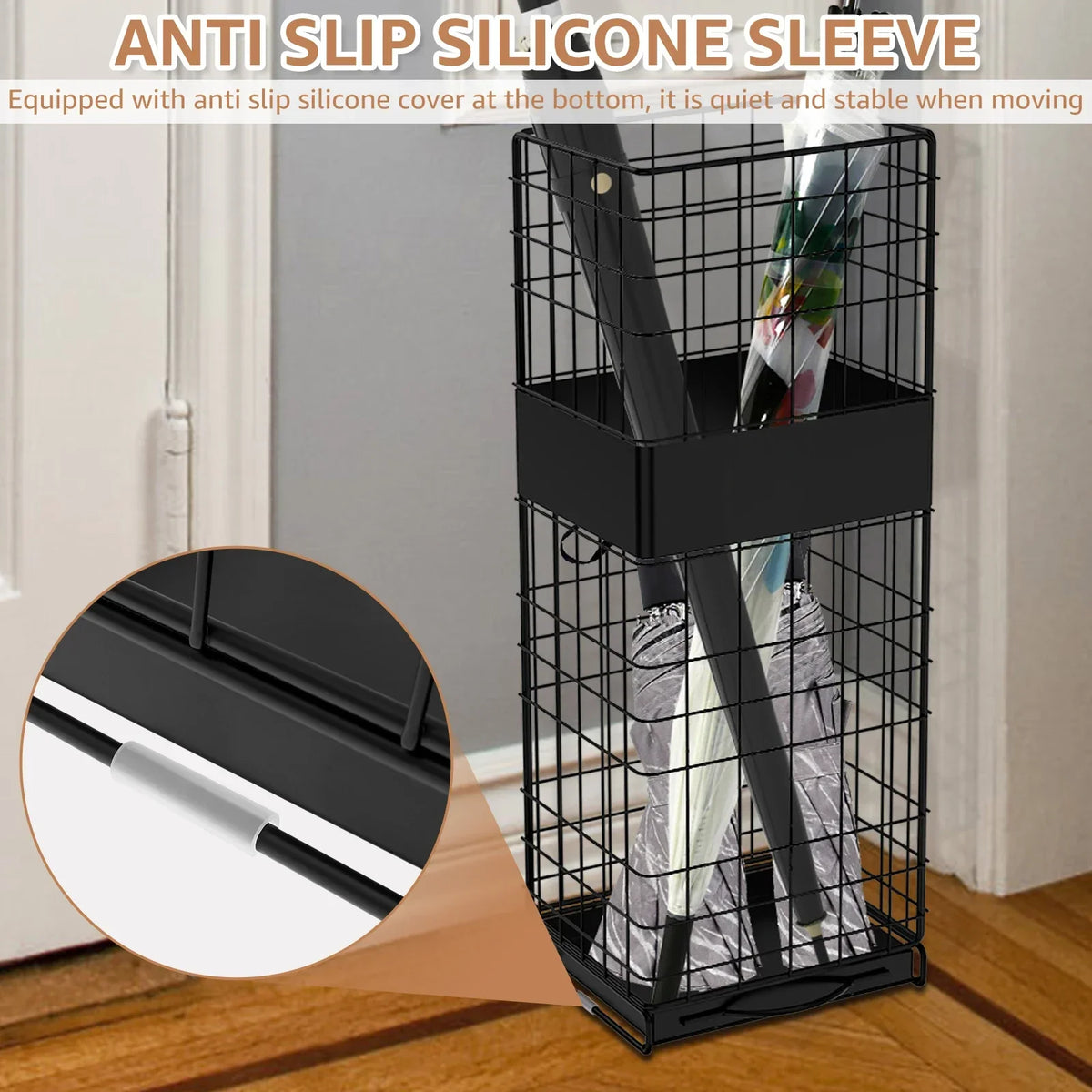 Square Metal Umbrella Stand with Detachable Drain Tray