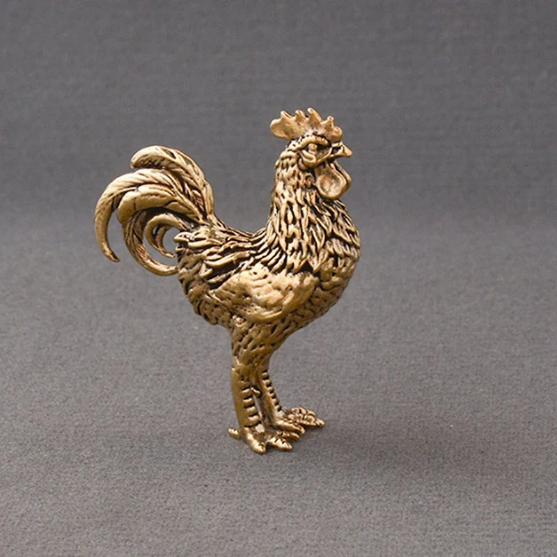 Solid Brass Rooster & Hen Miniature Statue Desk Ornament
