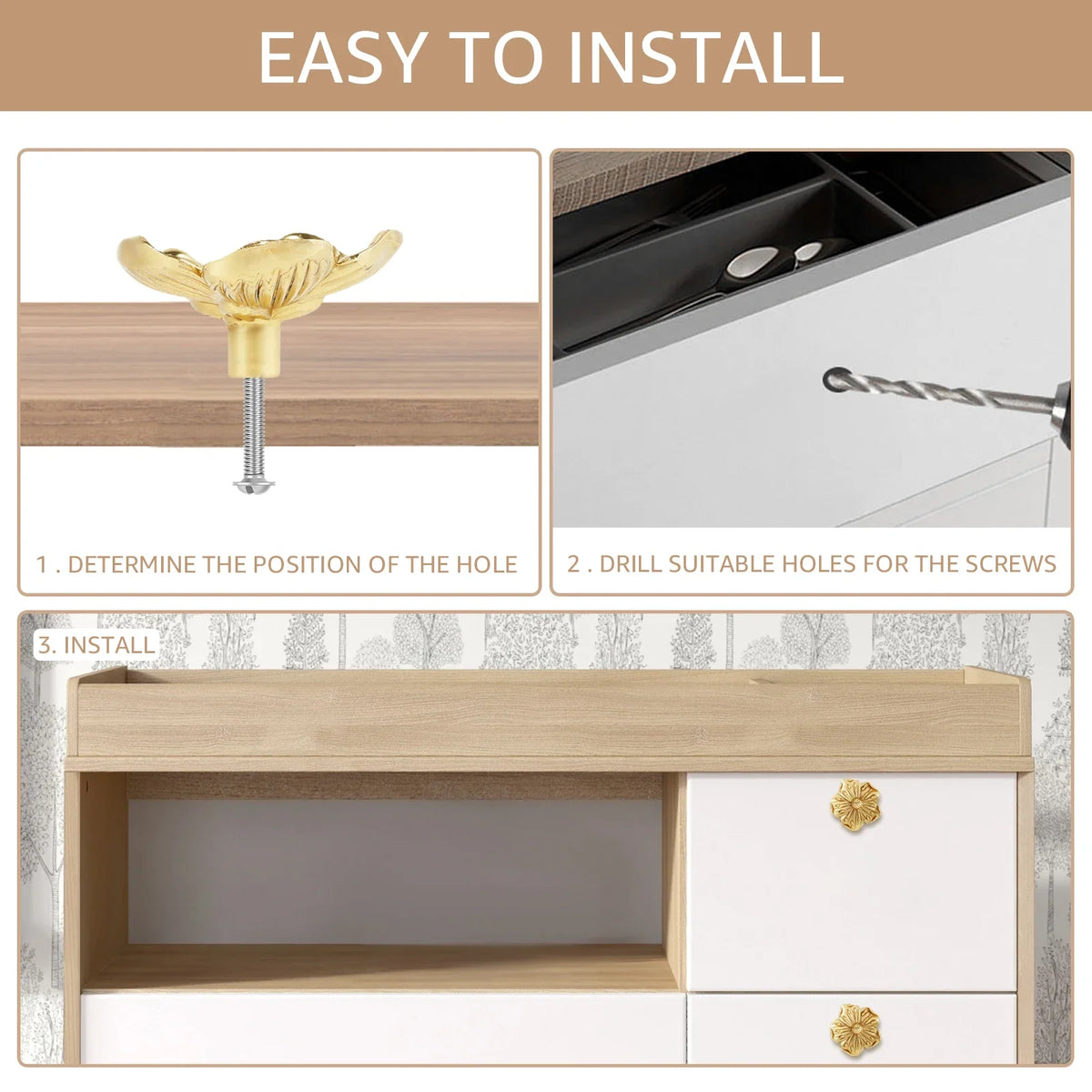 Brass Vintage Flower Cabinet Knobs | Set of 4 Drawer Pulls