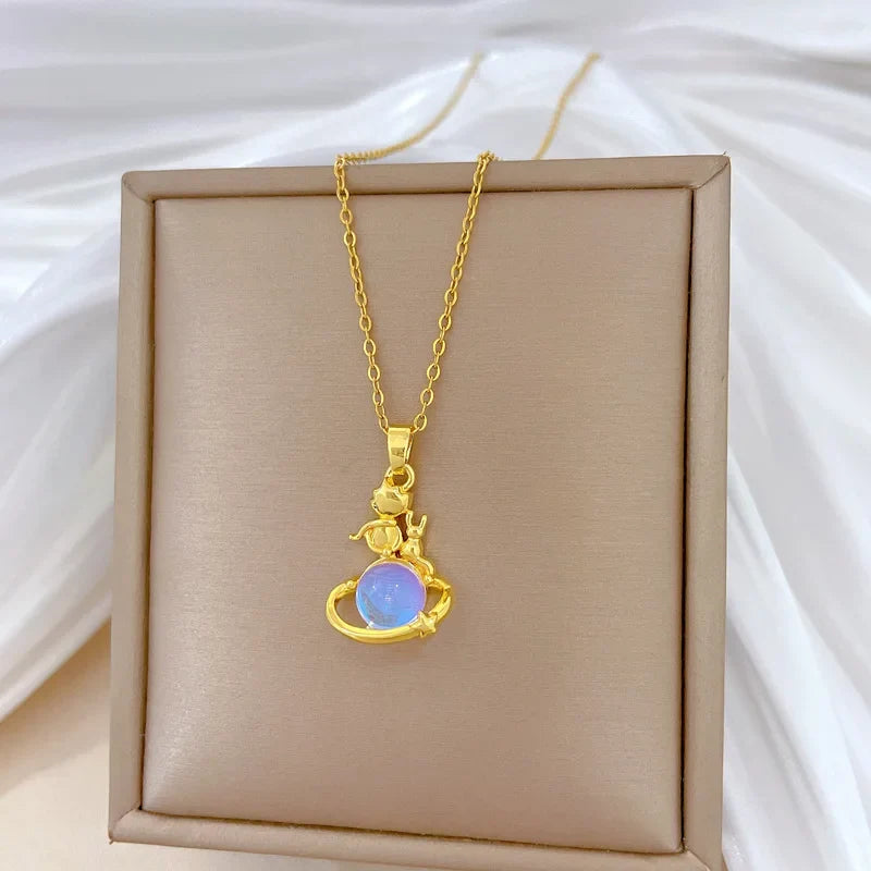 Starry Sky Pendant Choker Necklace – Gold Stainless Steel