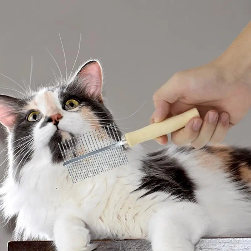 Pet Grooming Comb Wood Handle – Cats & Dogs Deshedding Tool