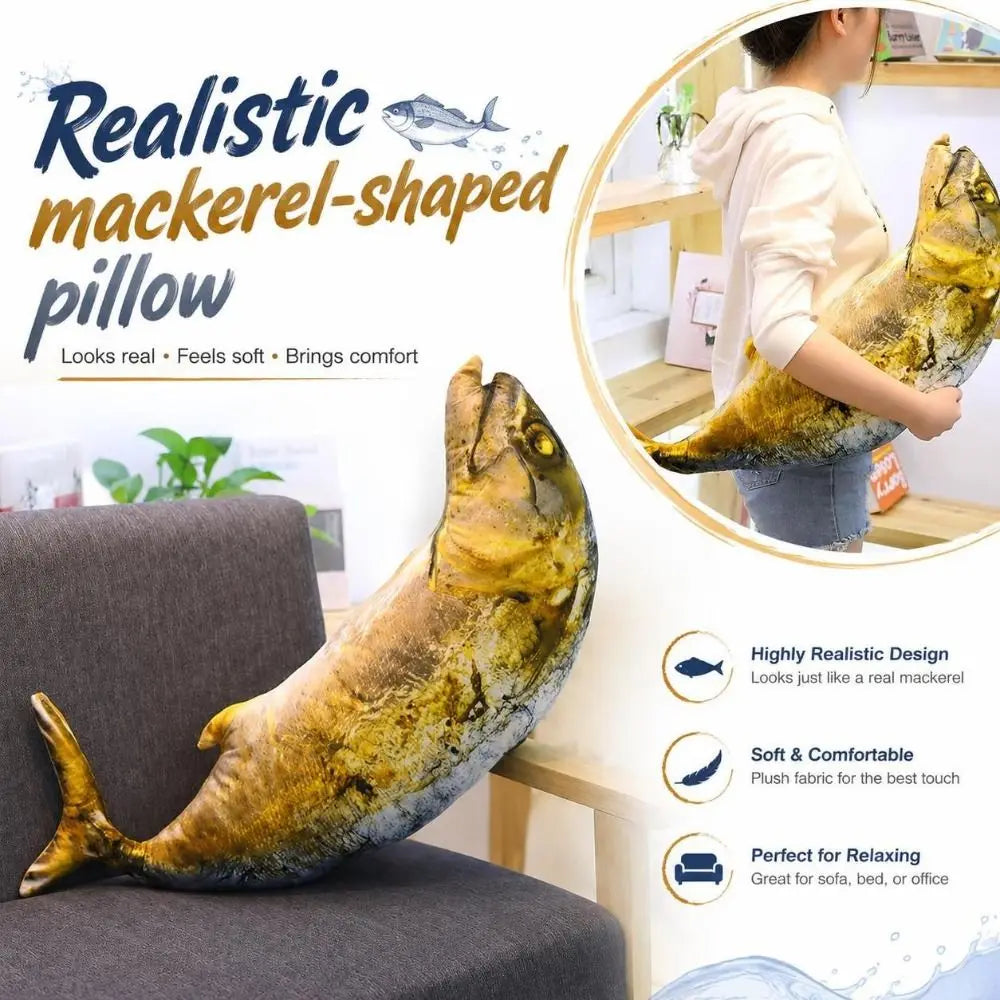 Realistic Mackerel Plush Pillow – Novelty Fish Stuffed Toy
