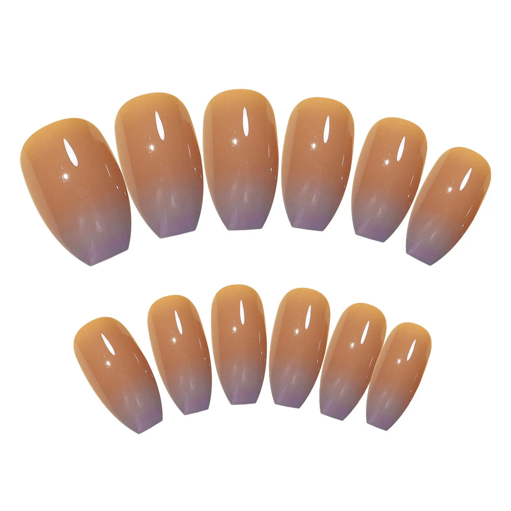 Handmade Press-On Nails Nude Khaki Gradient Rhinestone Size L