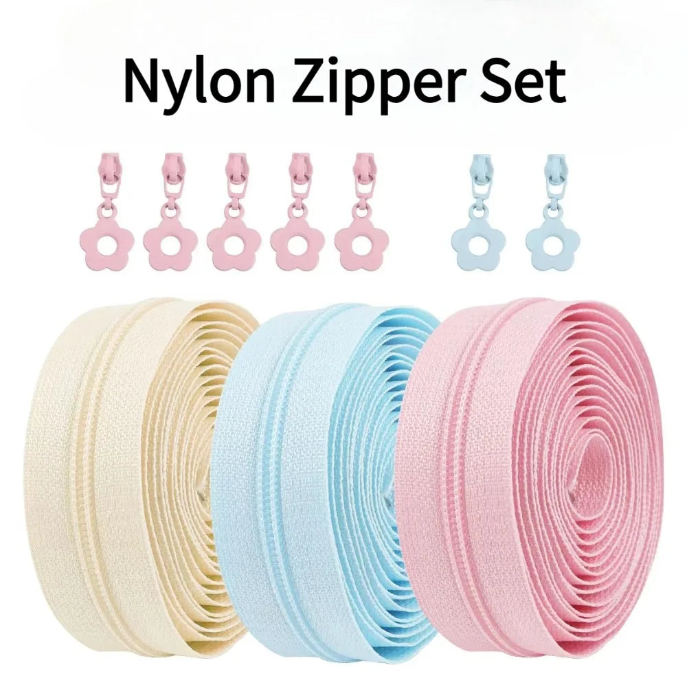 Nylon Zipper Set with Floral Pulls – 2M DIY Repair Kit 5 Heads