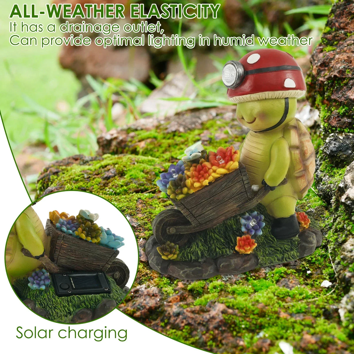 Solar LED Garden Statue – Resin Bee & Turtle Outdoor Figurine