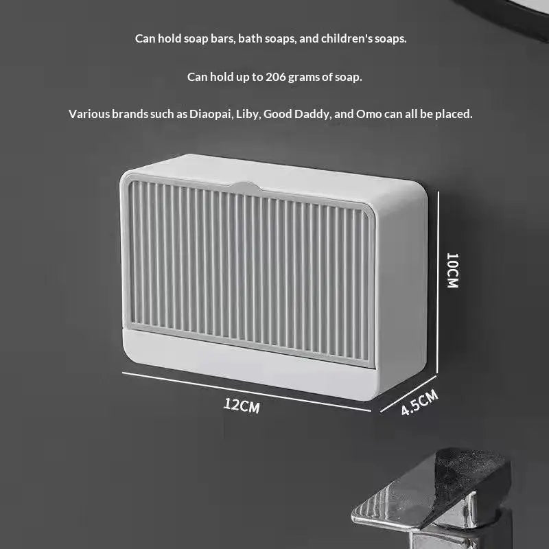 Wall Mounted Flip-Top Draining Soap Holder with Dustproof Lid