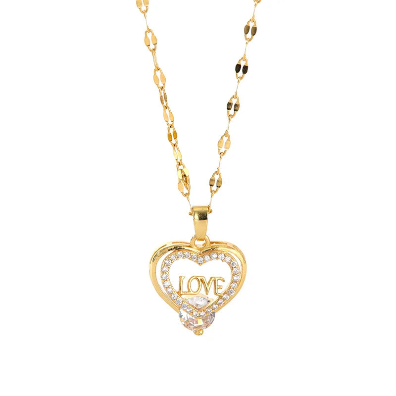 Women's Gold Heart Pendant Necklace | Zircon Clavicle Chain