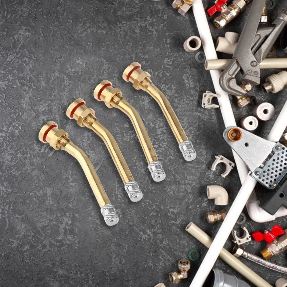 4pcs Brass Truck Tire Valve Stems & Inflation Connectors