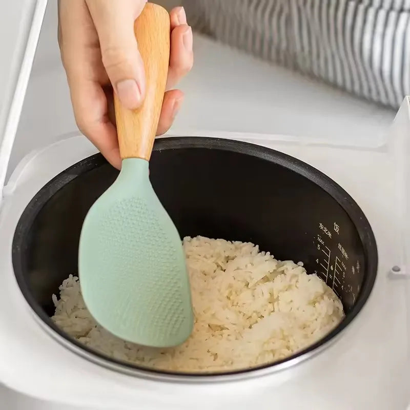 Wooden Handle Silicone Rice Spoon – Non-Stick & Heat Resistant