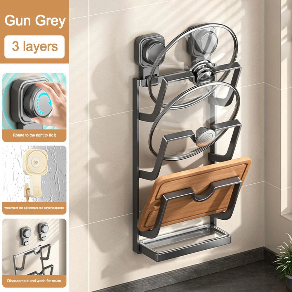Suction Cup Pot Lid Holder – Wall Mount Storage Rack