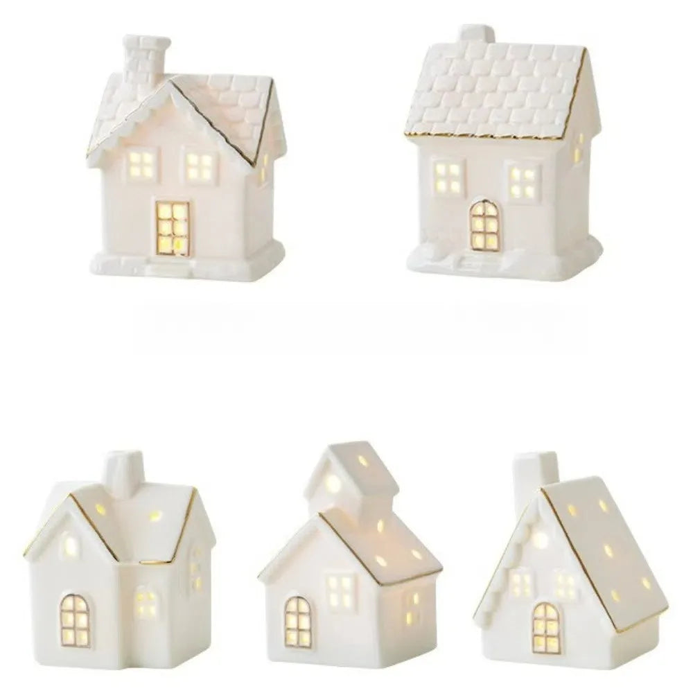 LED Light-Up Ceramic Christmas Village Houses | White Porcelain