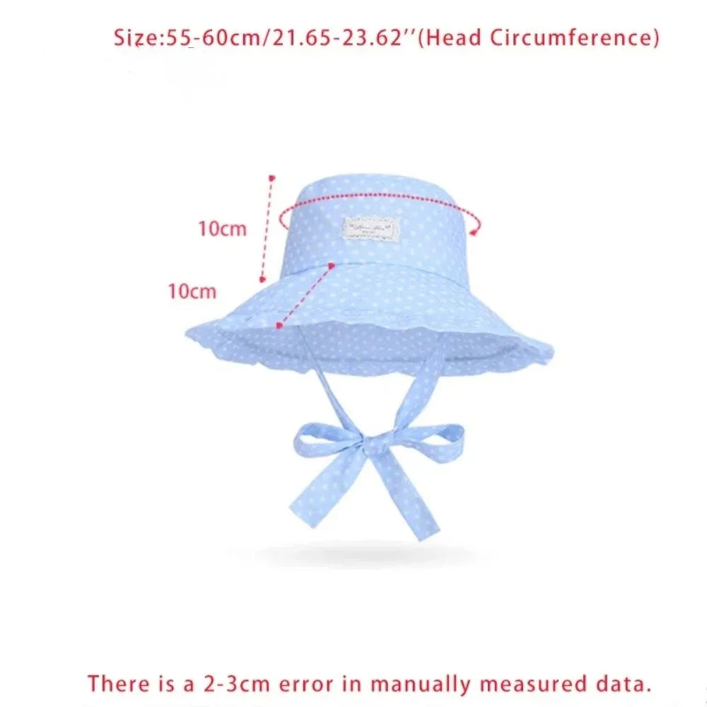 Women's Polka Dot Wide Brim Bucket Sun Hat with Ribbon