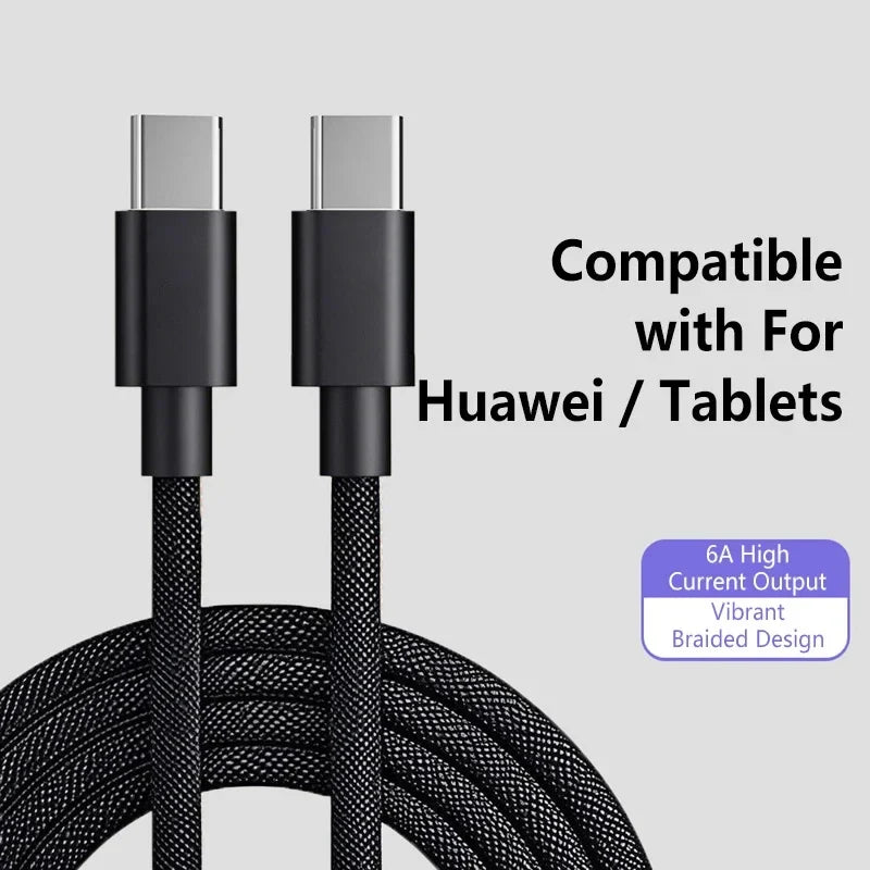 100W USB-C Braided Fast Charge Cable – 6A Type-C, 1M