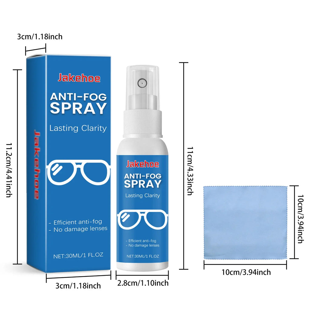 JAKEHOE Anti-Fog Eyeglass Cleaning Spray 30ml | Clear Lenses