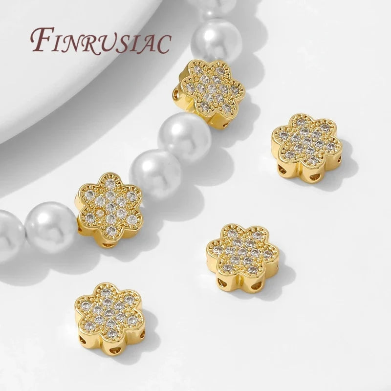 18K Gold Plated Zircon Flower Spacer Beads 10x4mm | DIY