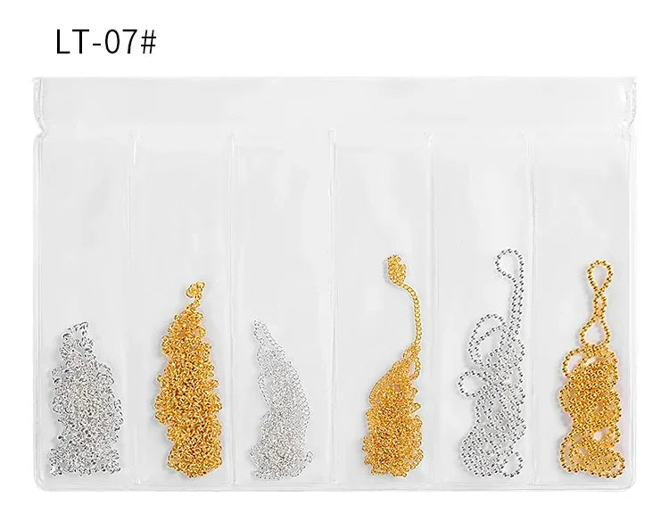 3D Metal Chain Tassel Nail Art Decorations – 6-Grid Pack