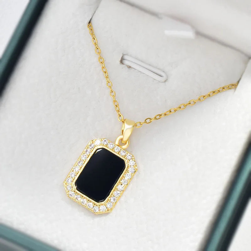 Black Square Pendant Necklace – Gold Collarbone Chain | Nixie