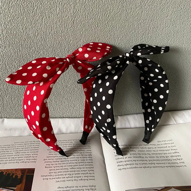Girls' Wide Bow Headband – Polka Dot Korean Style Hair Band