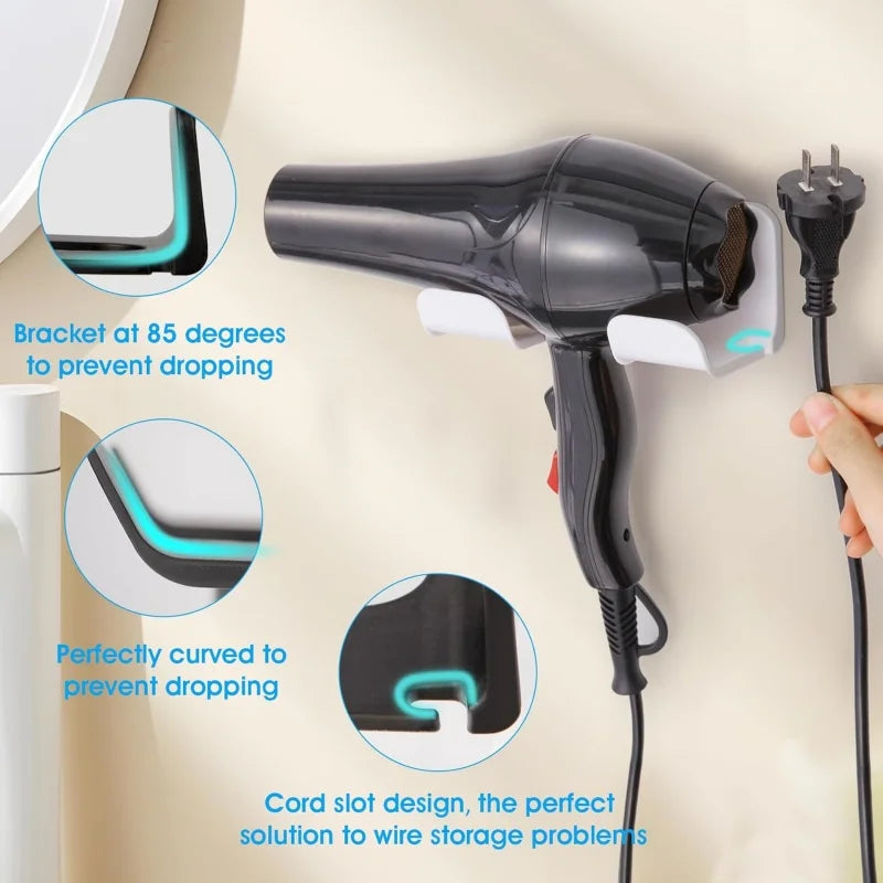 Wall Mounted Hair Dryer Holder & Straightener Stand Rack