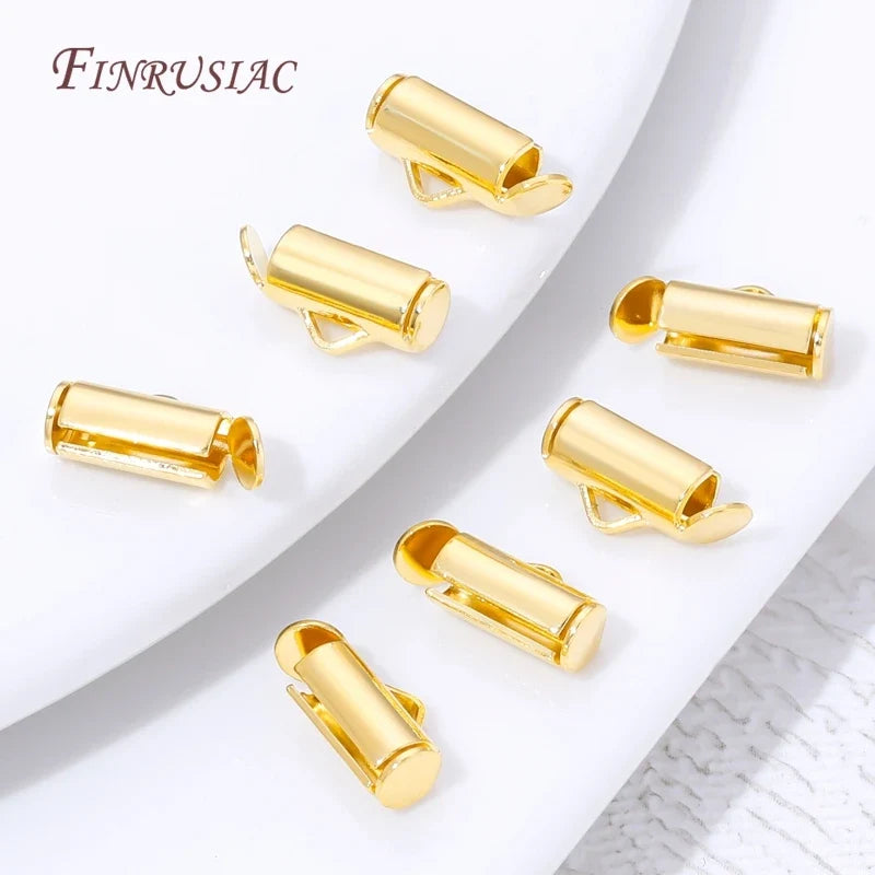 18K Gold Plated Crimp End Caps Slider Clasp Tubes – 10/20Pcs