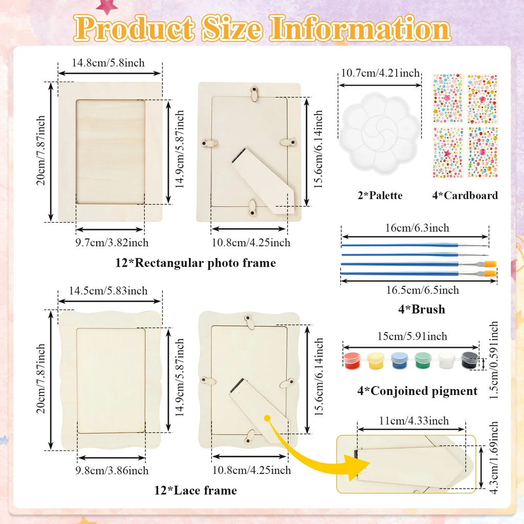 DIY Unfinished Wood Picture Frame Craft Kit – 24 Frames & Paints