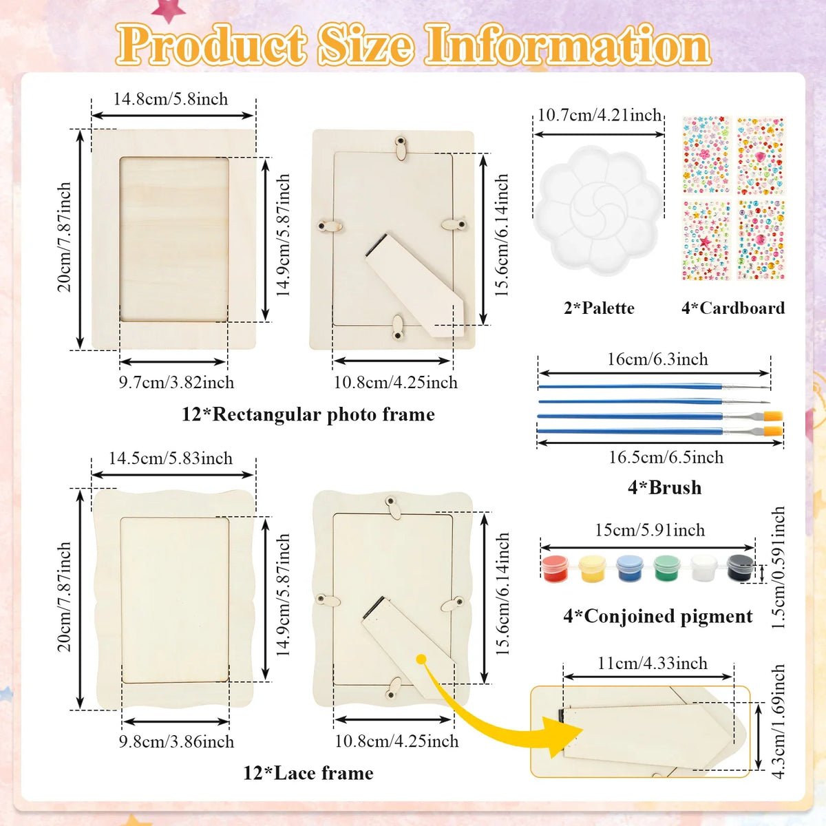 DIY Unfinished Wood Picture Frame Craft Kit – 24 Frames & Paints
