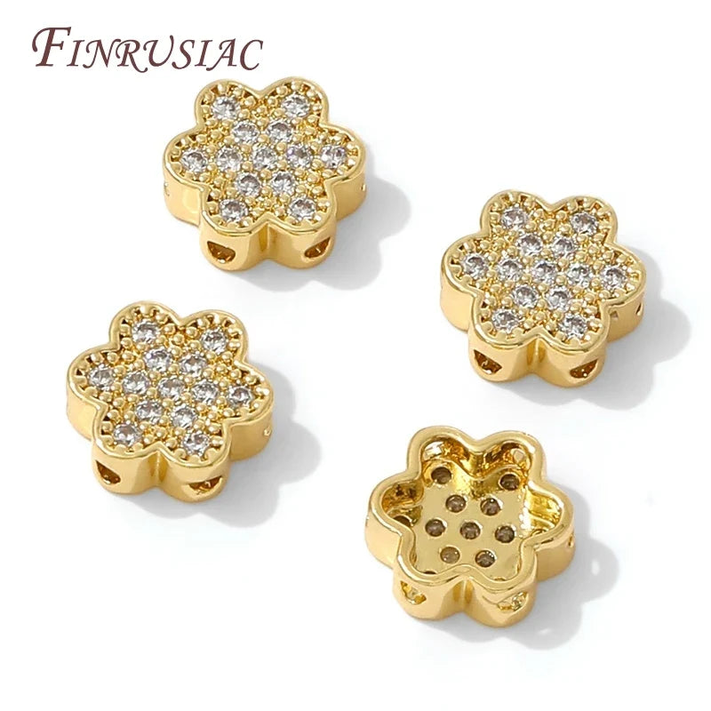 18K Gold Plated Zircon Flower Spacer Beads 10x4mm | DIY