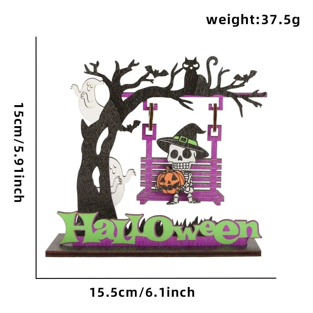 Wooden Halloween Pumpkin Spirit Swing Desktop Ornament