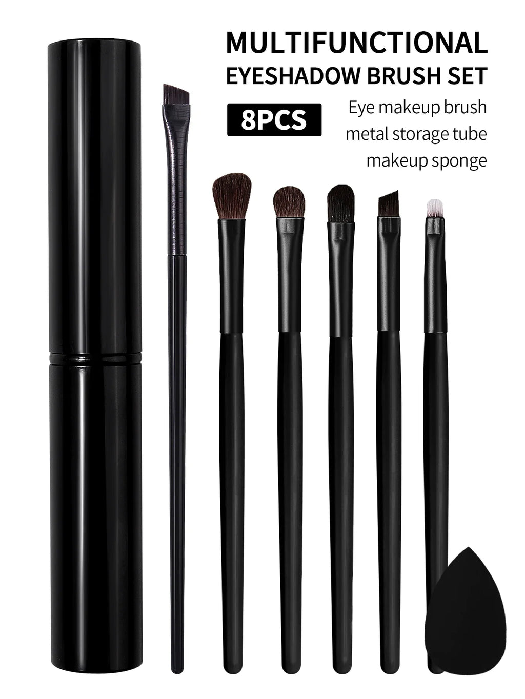 8-Piece Eyeshadow Brush Set with Storage Tube & Sponge