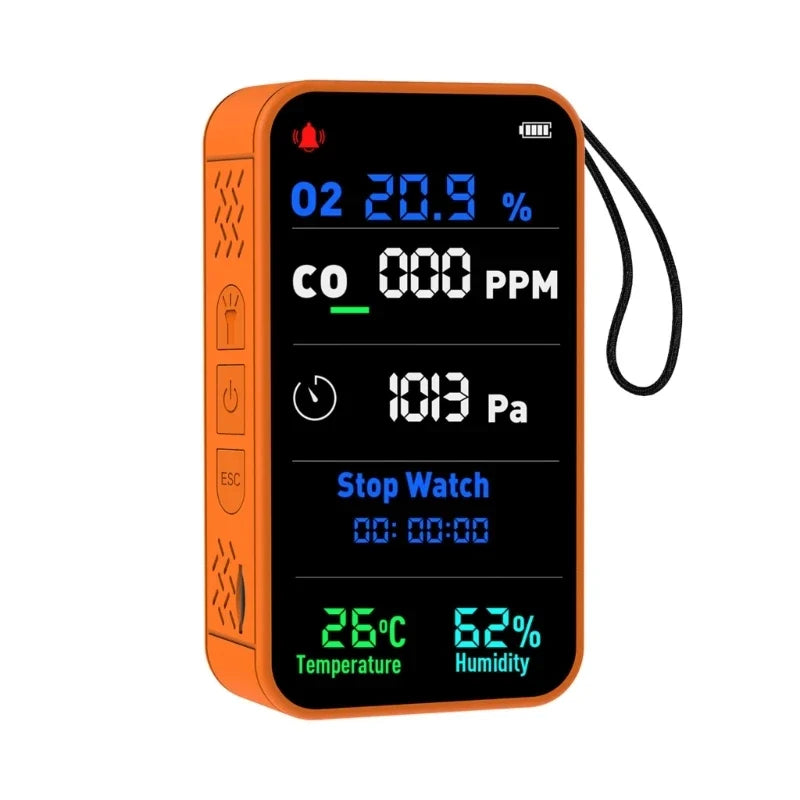 Portable CO & O₂ Gas Detector – Flashlight & Data Logger
