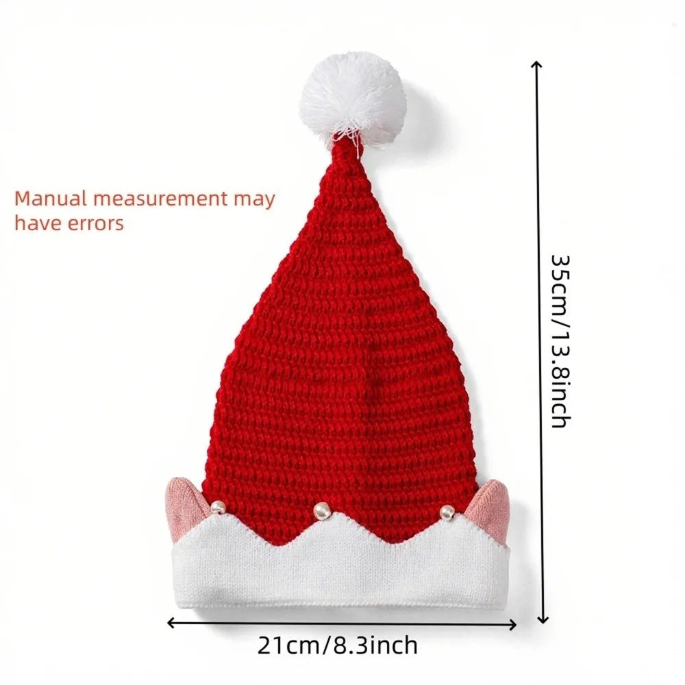 Striped Knitted Christmas Hat with Ears & Pom-Pom | Elf Santa Cap