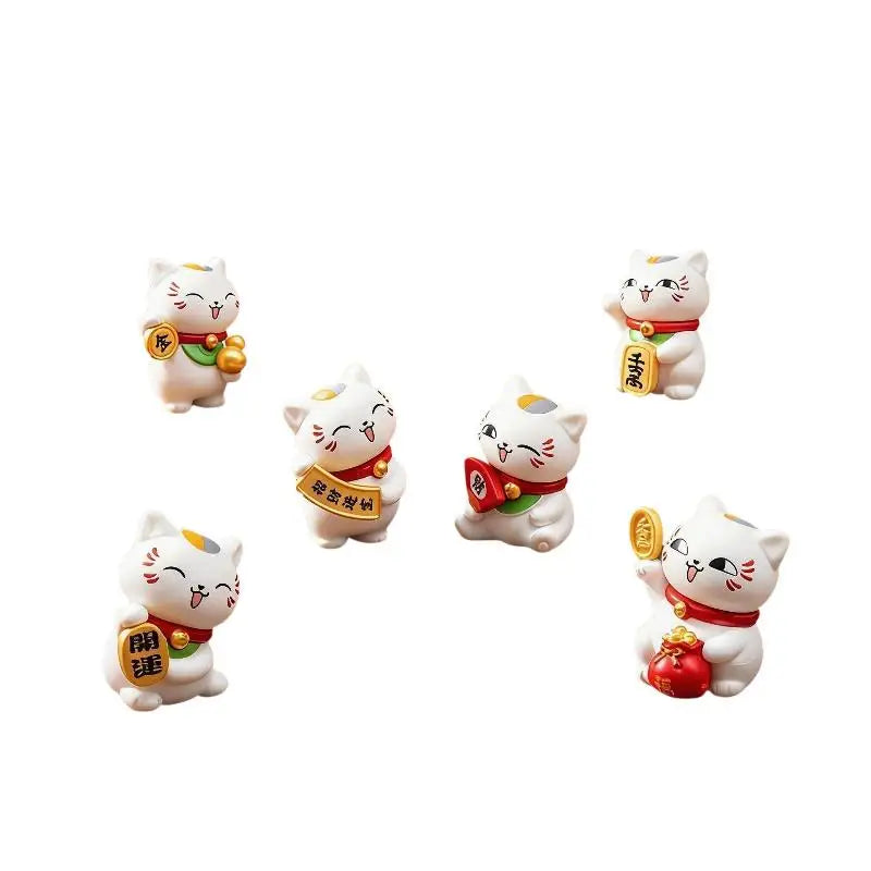 Mini Lucky Cat Figurines 6 PCS Set – Desk & Home Decor