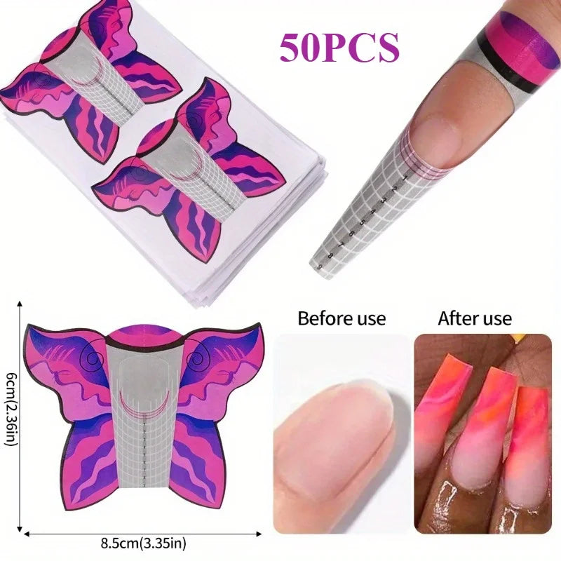 50Pcs Nail Forms French Tips UV Gel Extension Paper Molds