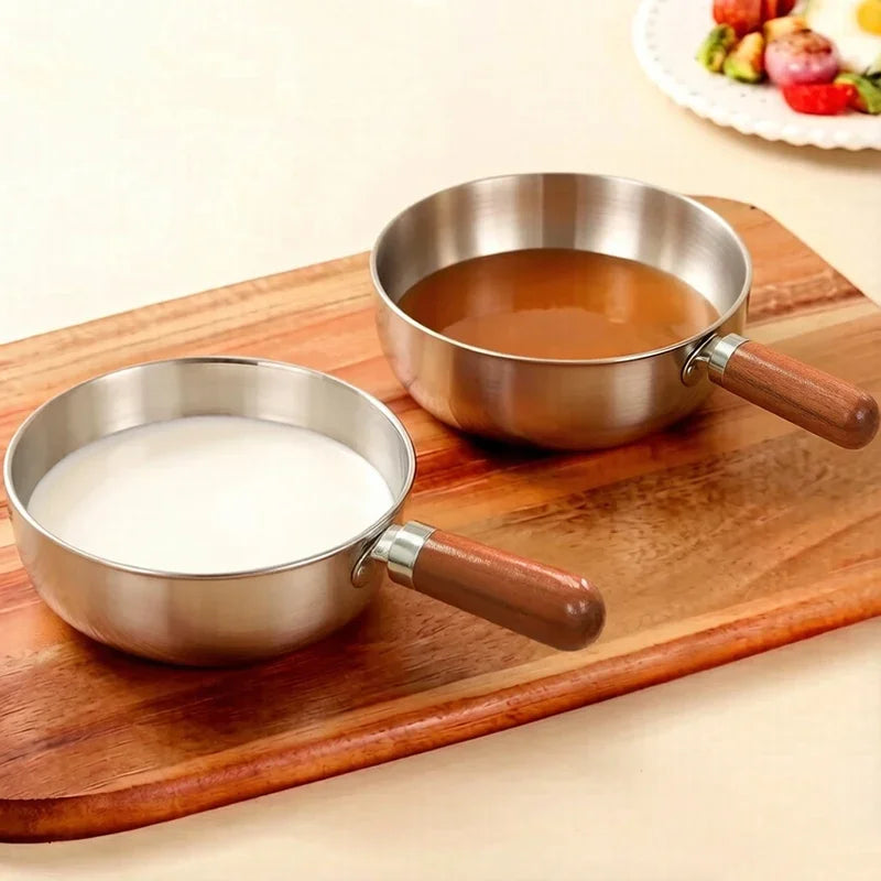 Stainless Steel Milk Pot Glass Lid & Wooden Handle – Induction