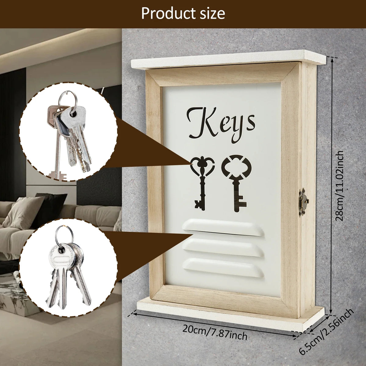 Wall Key Holder Cabinet – Wooden Key Box with 6 Hooks
