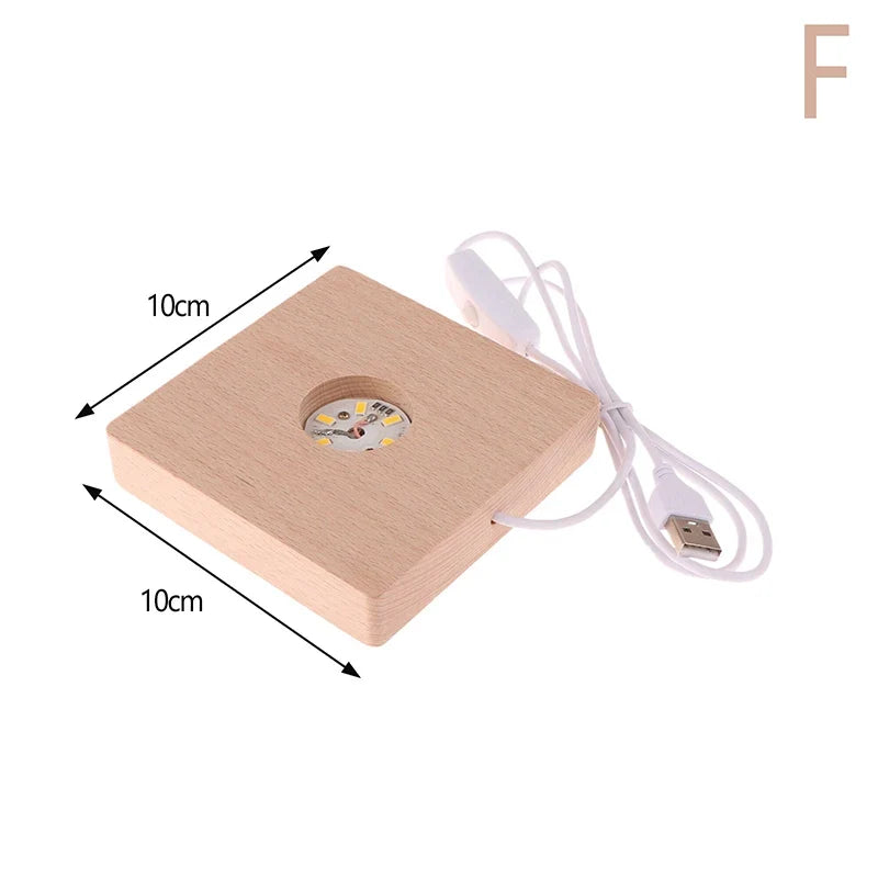 LED Solid Wood Square Night Light USB Lamp Base 5–10CM