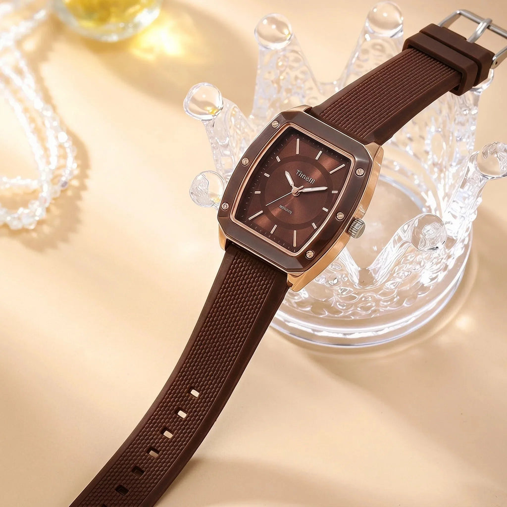 Timetti Square Quartz Watch – Silicone Strap Casual Style