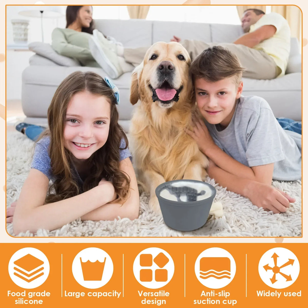 Silicone Slow Feeder Dog Bowl – Large, Anti-Skid Suction Cup