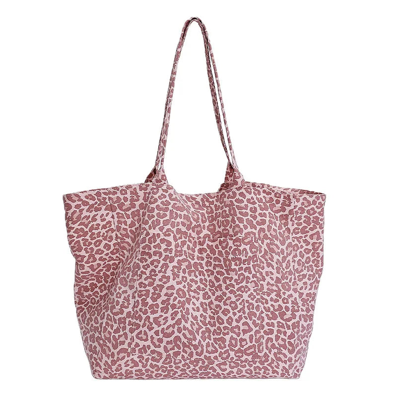 Leopard Print Canvas Tote Bag – Large Capacity Women's Bag
